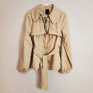 Vero Moda short trench coat S khaki collar button belt lined